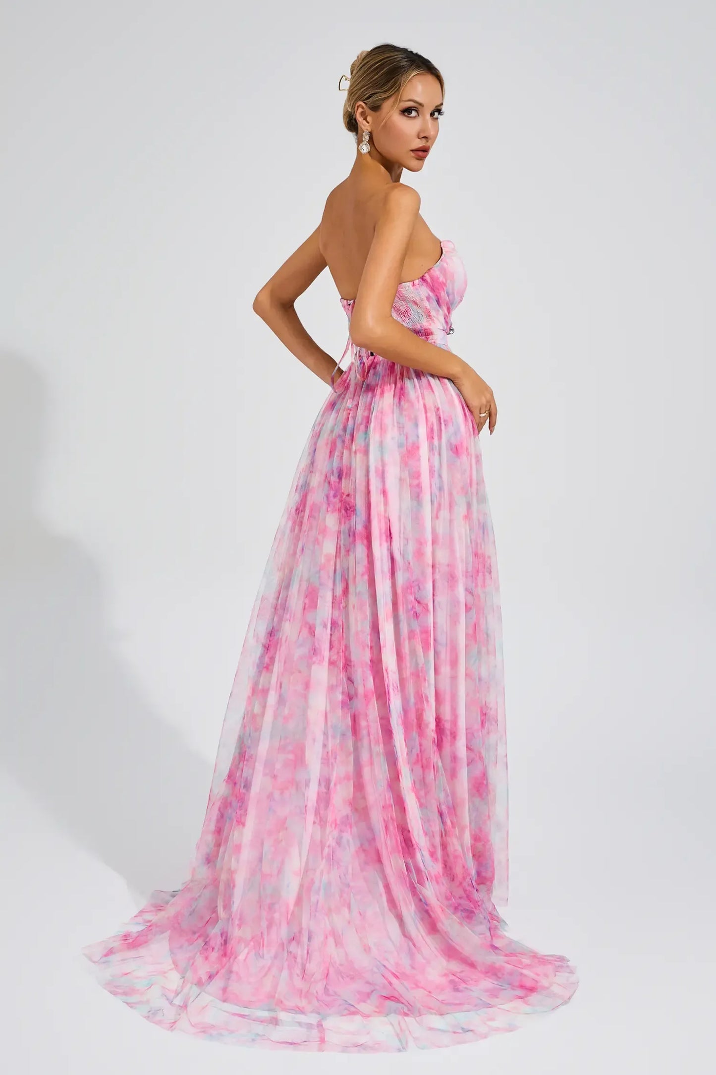 Sheila Pink Floral Slit Off Shoulder Maxi Dress