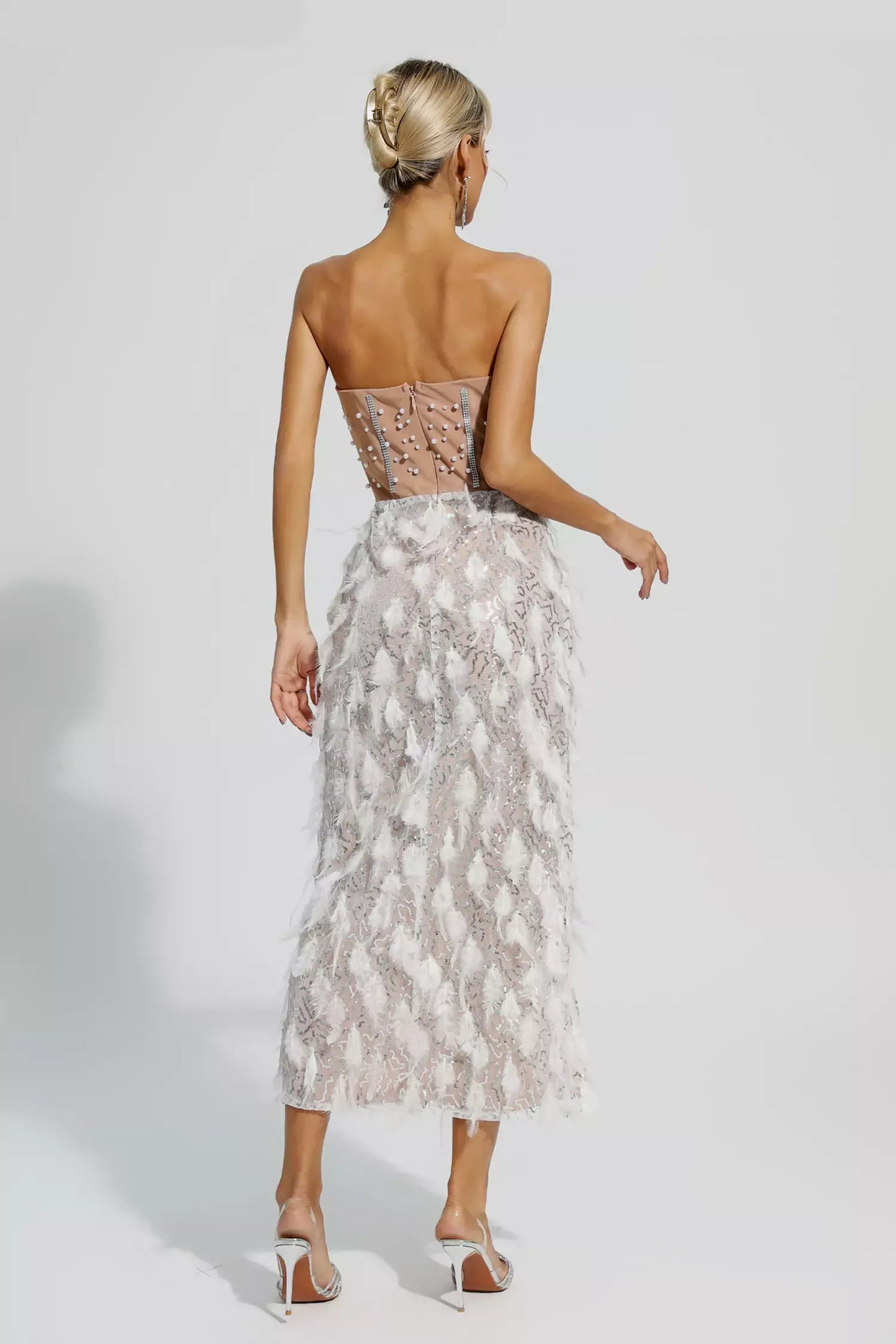 Siena White Feather Tube Top Maxi Dress