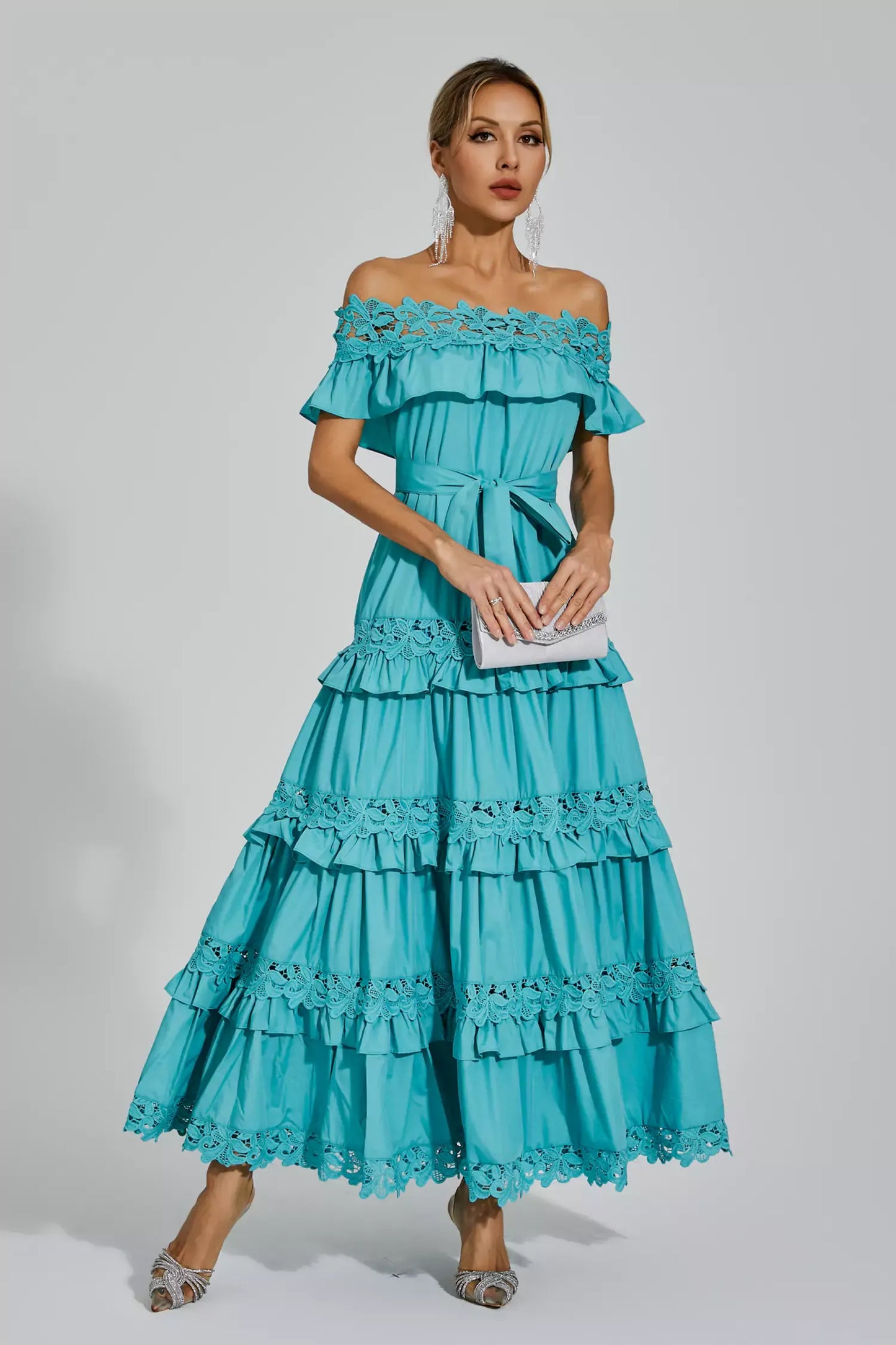 Soraya Blue Ruffle Off Shoulder Maxi Dress