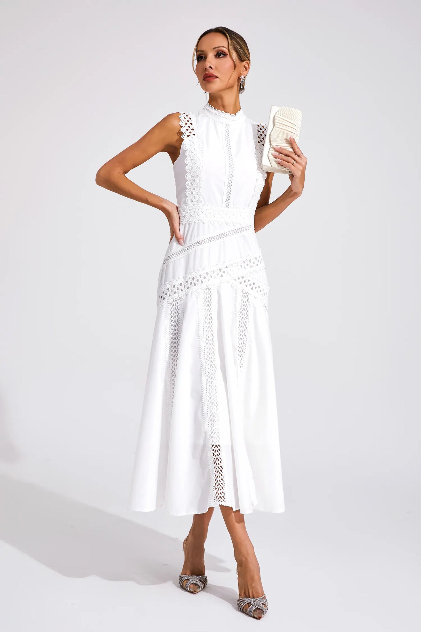 Alaska White Sleeveless Lace Maxi Dress