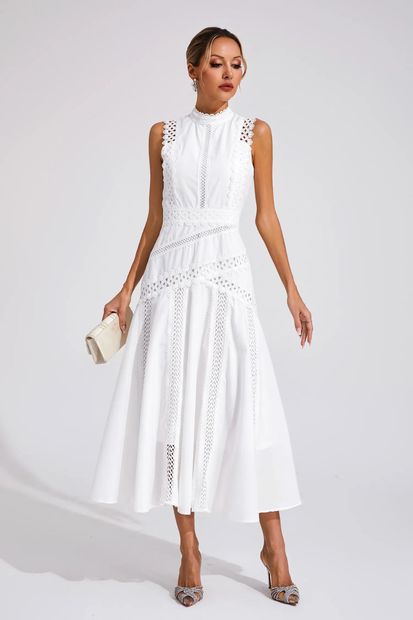 Alaska White Sleeveless Lace Maxi Dress