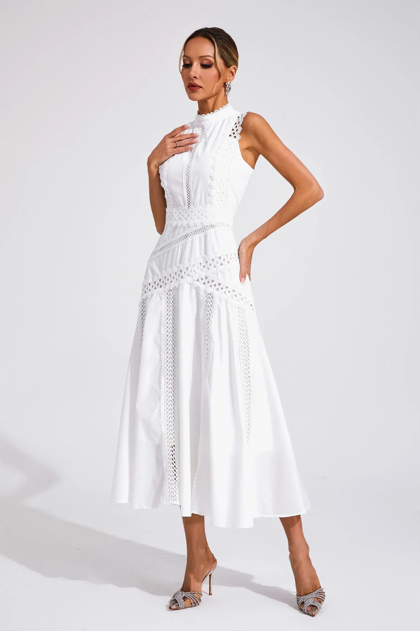 Alaska White Sleeveless Lace Maxi Dress