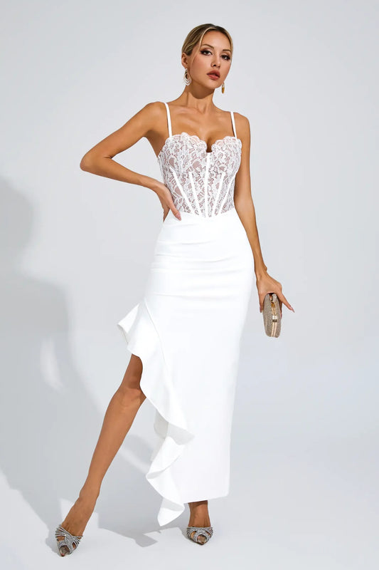 Swift White Slit Bandage Slip Maxi Dress