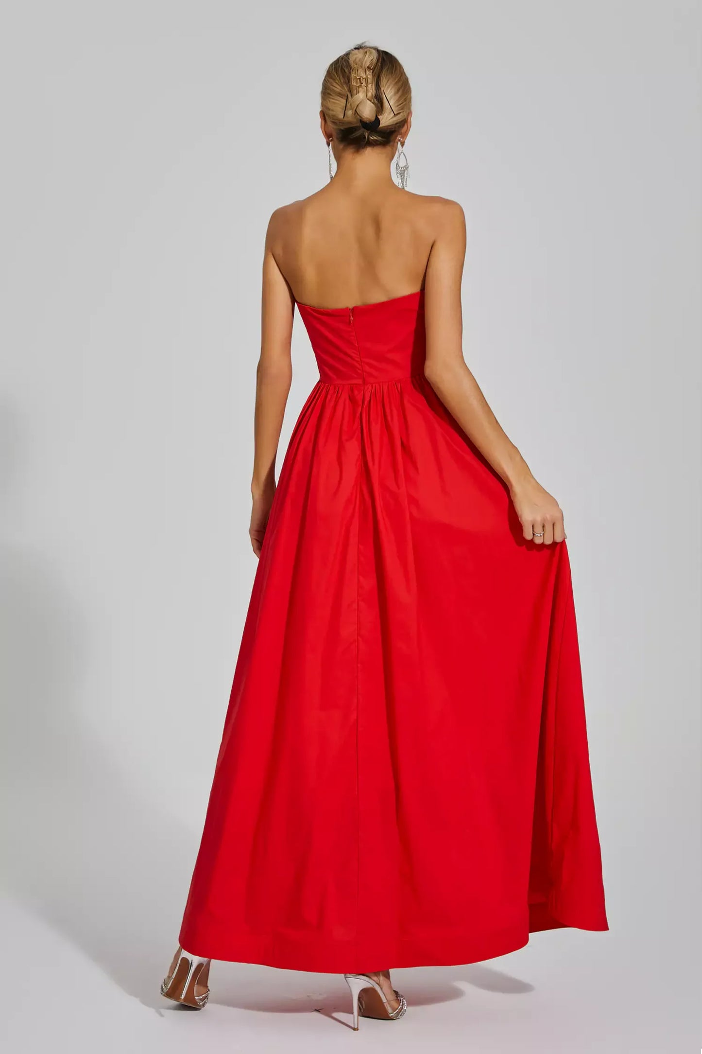 Tori Red Rose Flower Off Shoulder Maxi Dress