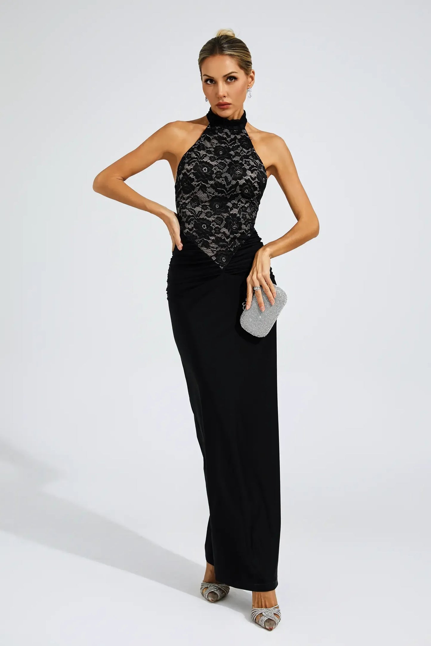 Noelani Black Lace Off Shoulder Maxi Dress