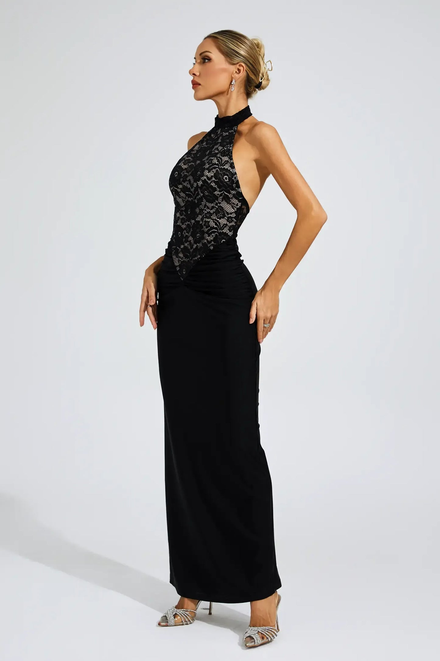 Noelani Black Lace Off Shoulder Maxi Dress