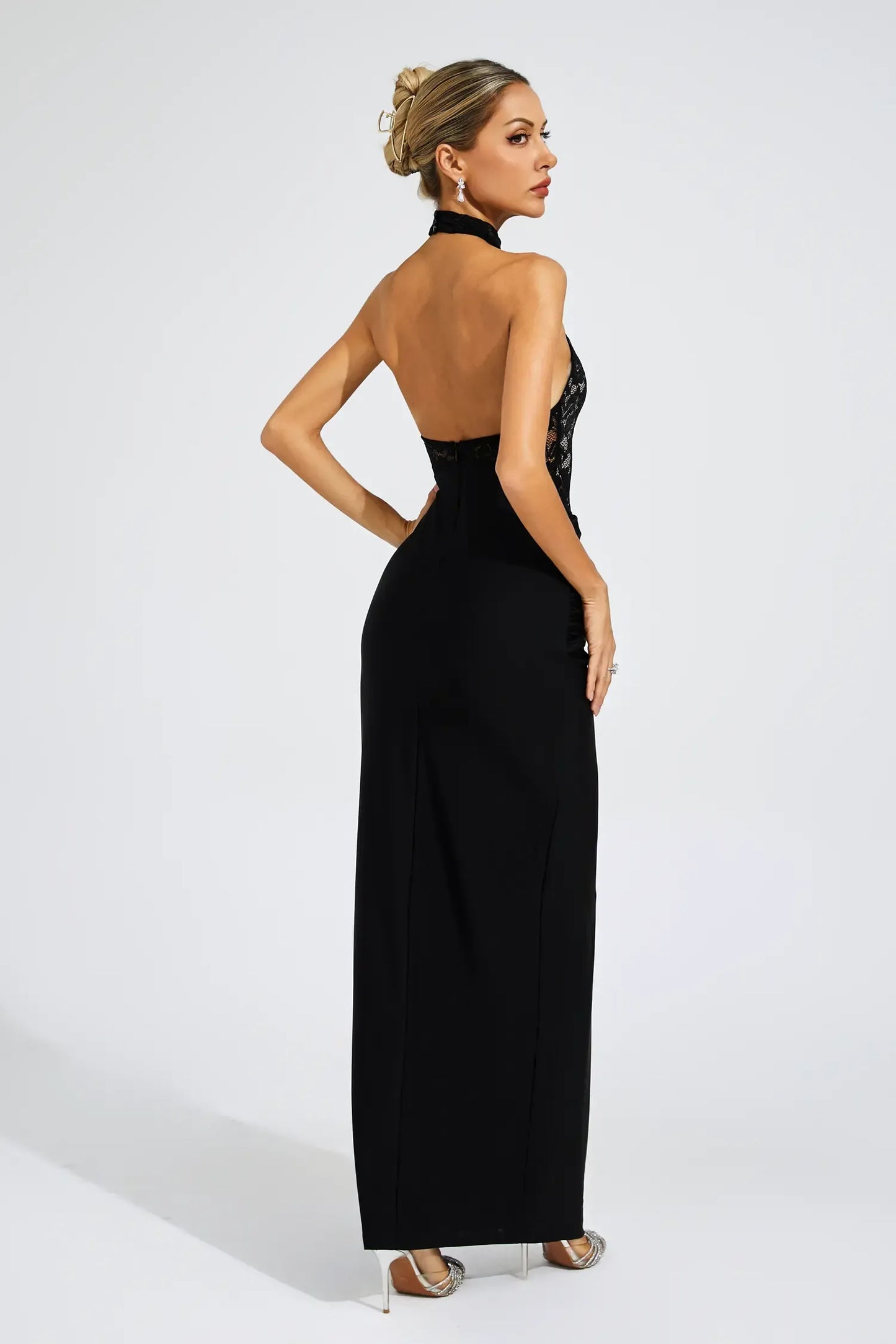 Noelani Black Lace Off Shoulder Maxi Dress