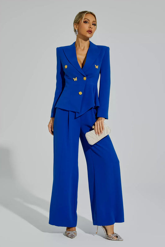 Viola Blue Butterflies Button Blazer Set