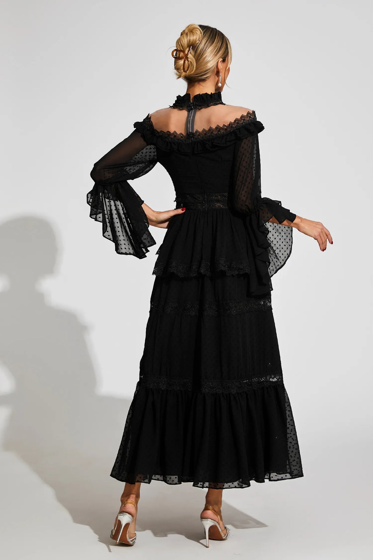 Nivara Black Lace Long Sleeve Maxi Dress