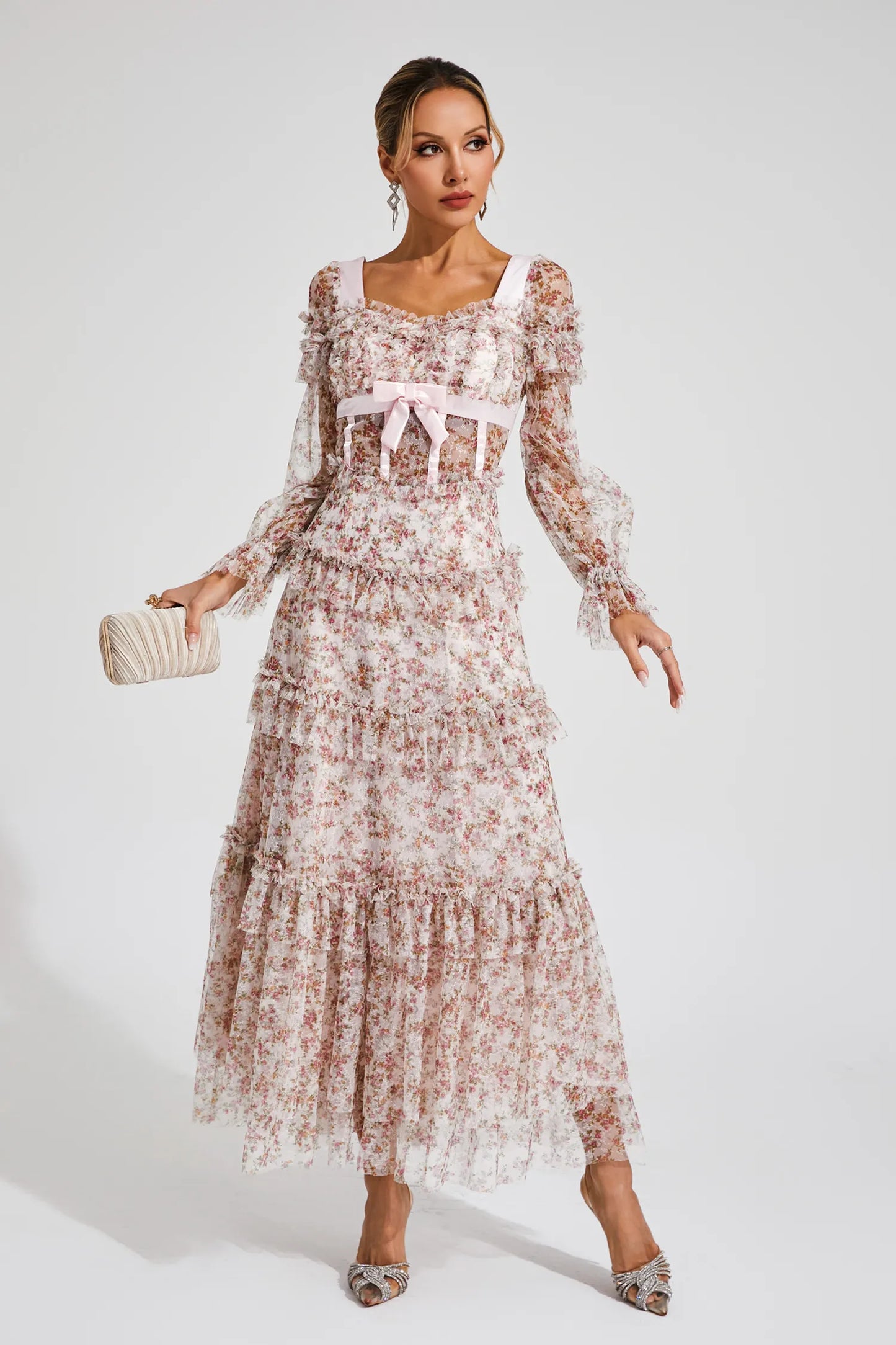 Mira Pink Floral Long Sleeve Maxi Dress