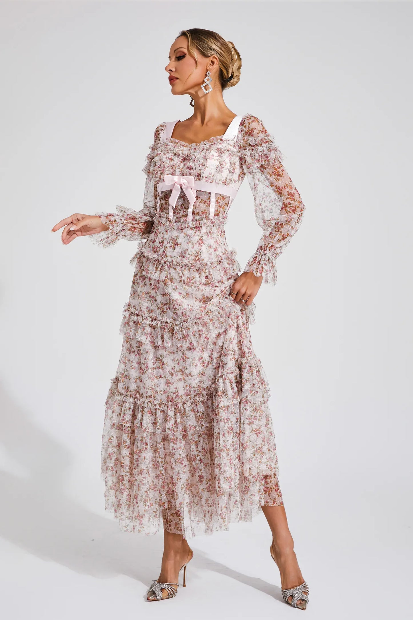 Mira Pink Floral Long Sleeve Maxi Dress