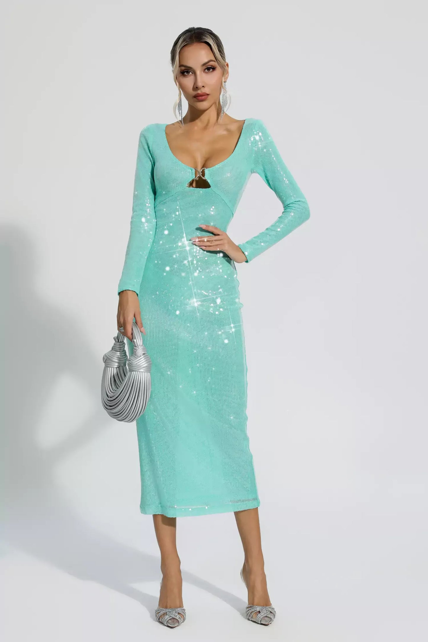 Winnie Green Long Sleeve Sequin Maxi Dress