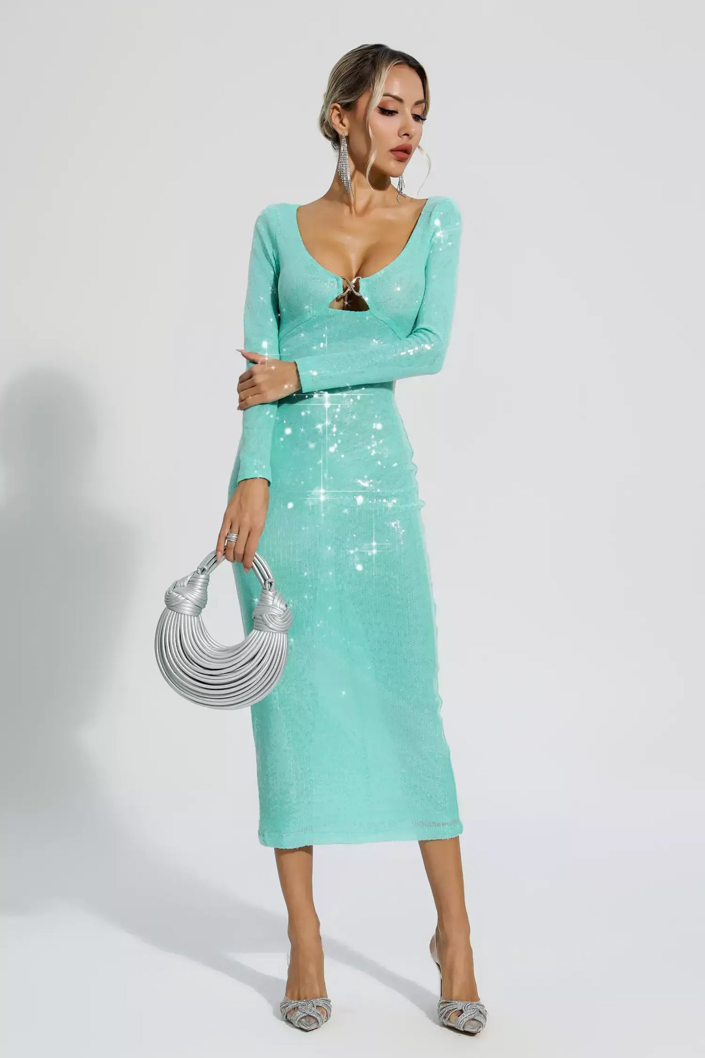 Winnie Green Long Sleeve Sequin Maxi Dress