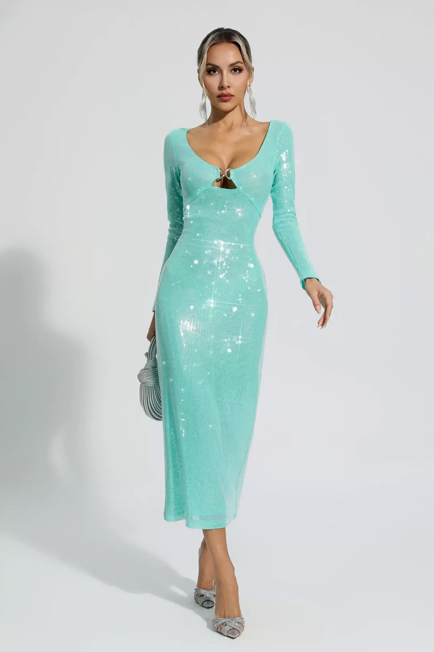 Winnie Green Long Sleeve Sequin Maxi Dress