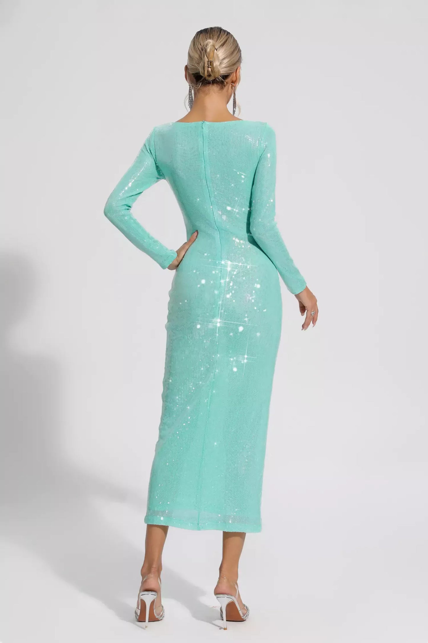 Winnie Green Long Sleeve Sequin Maxi Dress