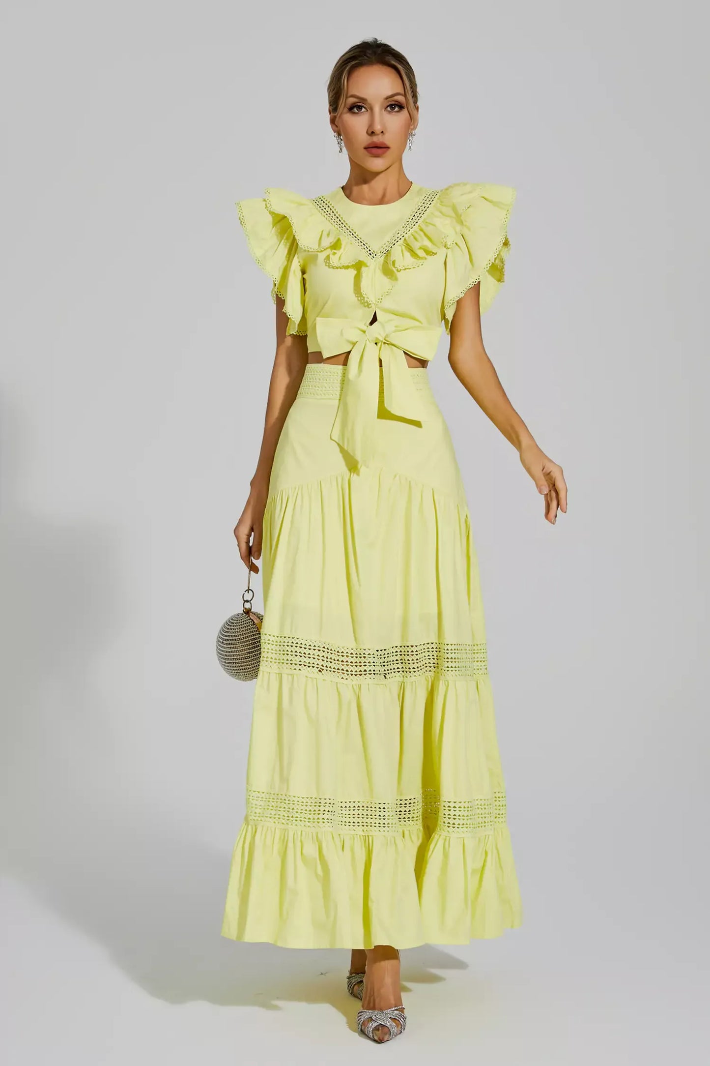 Coverdale Yellow Ruffled Sleeveless Set