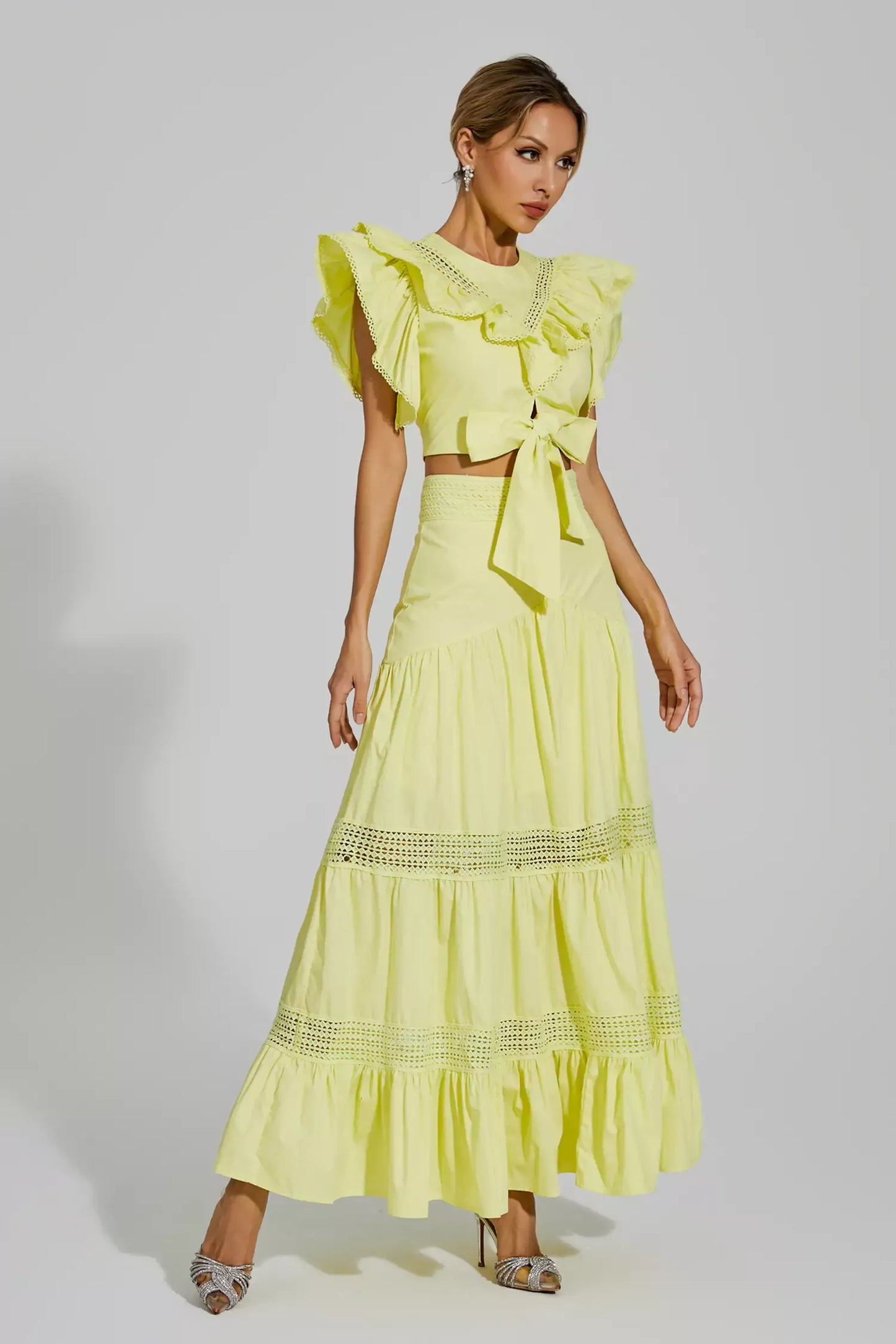 Coverdale Yellow Ruffled Sleeveless Set