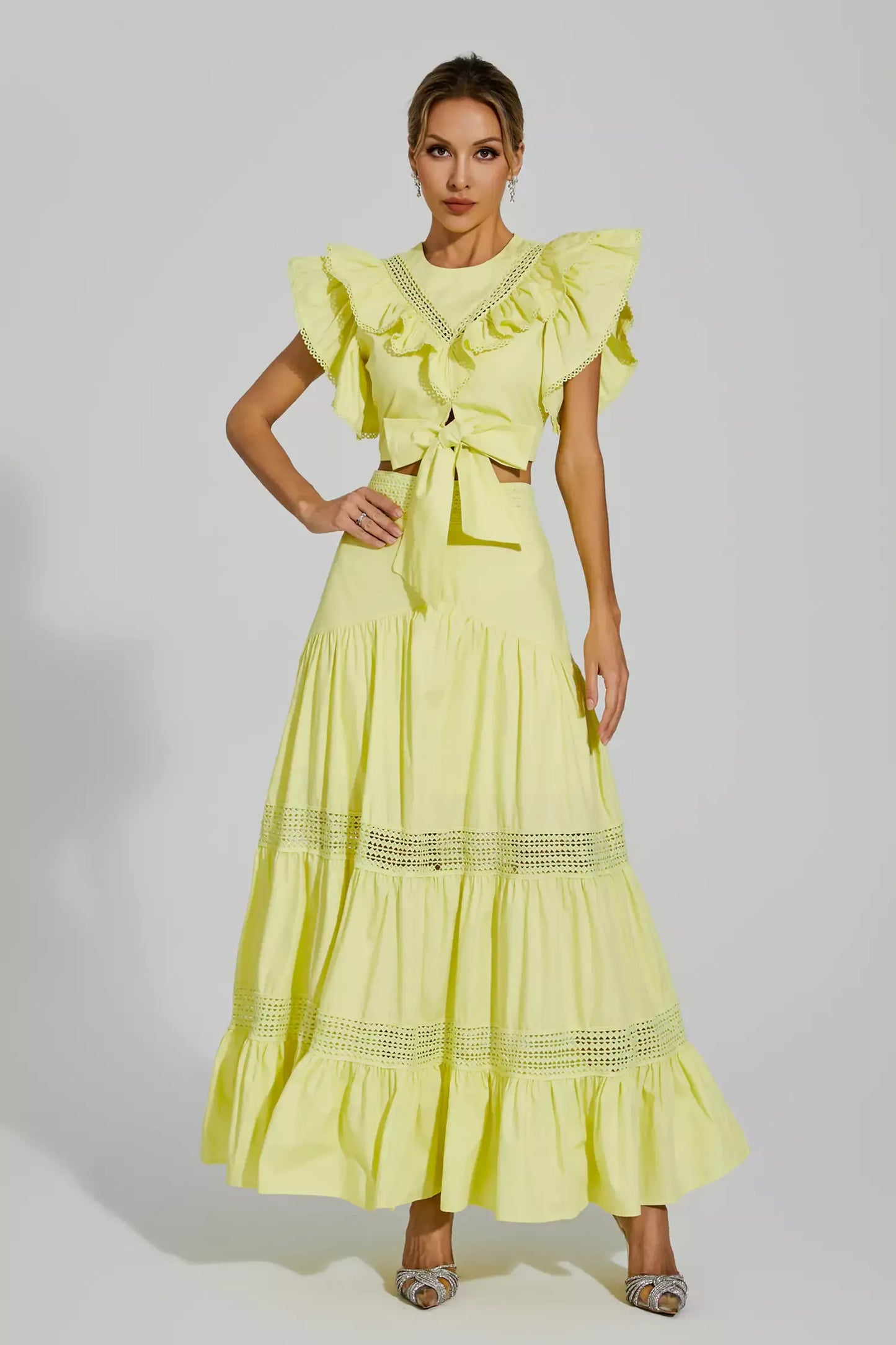 Coverdale Yellow Ruffled Sleeveless Set