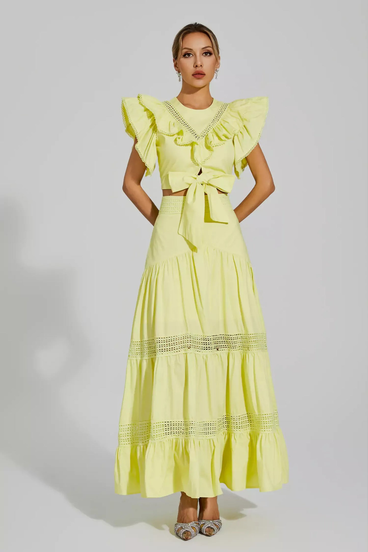 Coverdale Yellow Ruffled Sleeveless Set