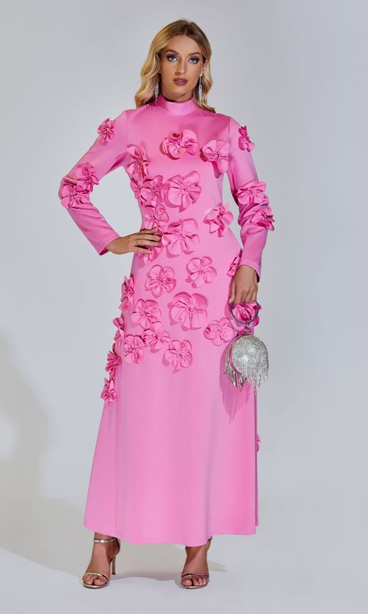 Elva Pink Long Sleeve Floral Maxi Dress