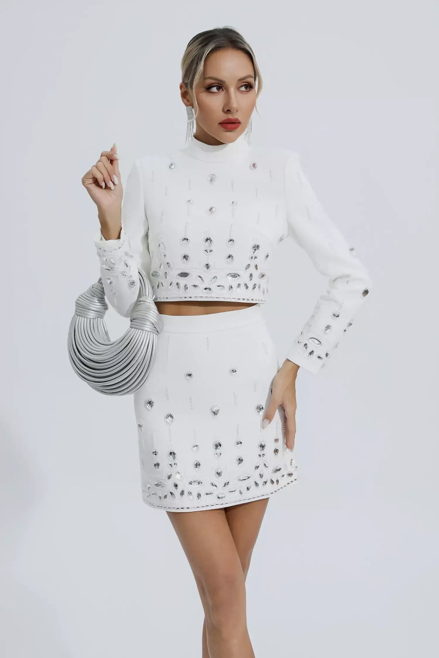 Cecelia White Crystal Embellished Set