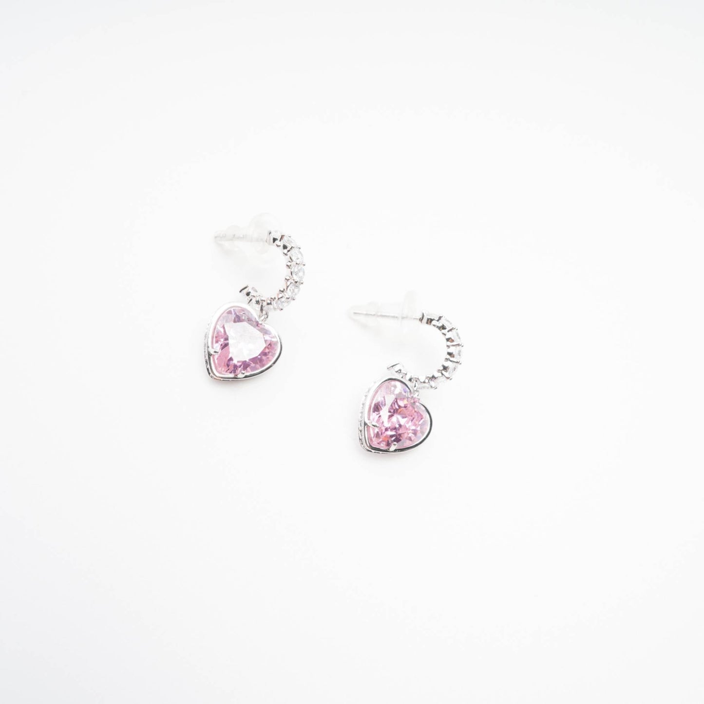 Pink heart pendant earring