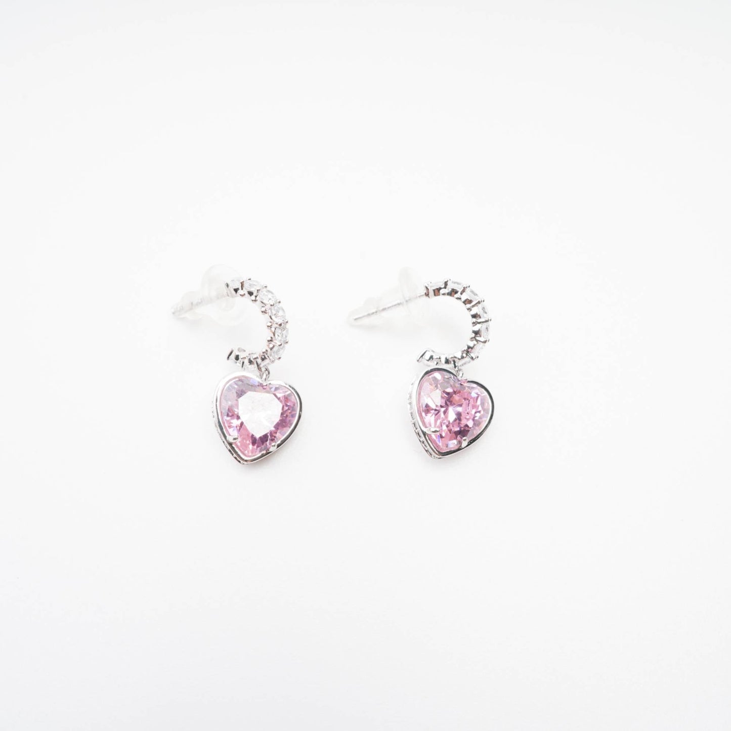 Pink heart pendant earring