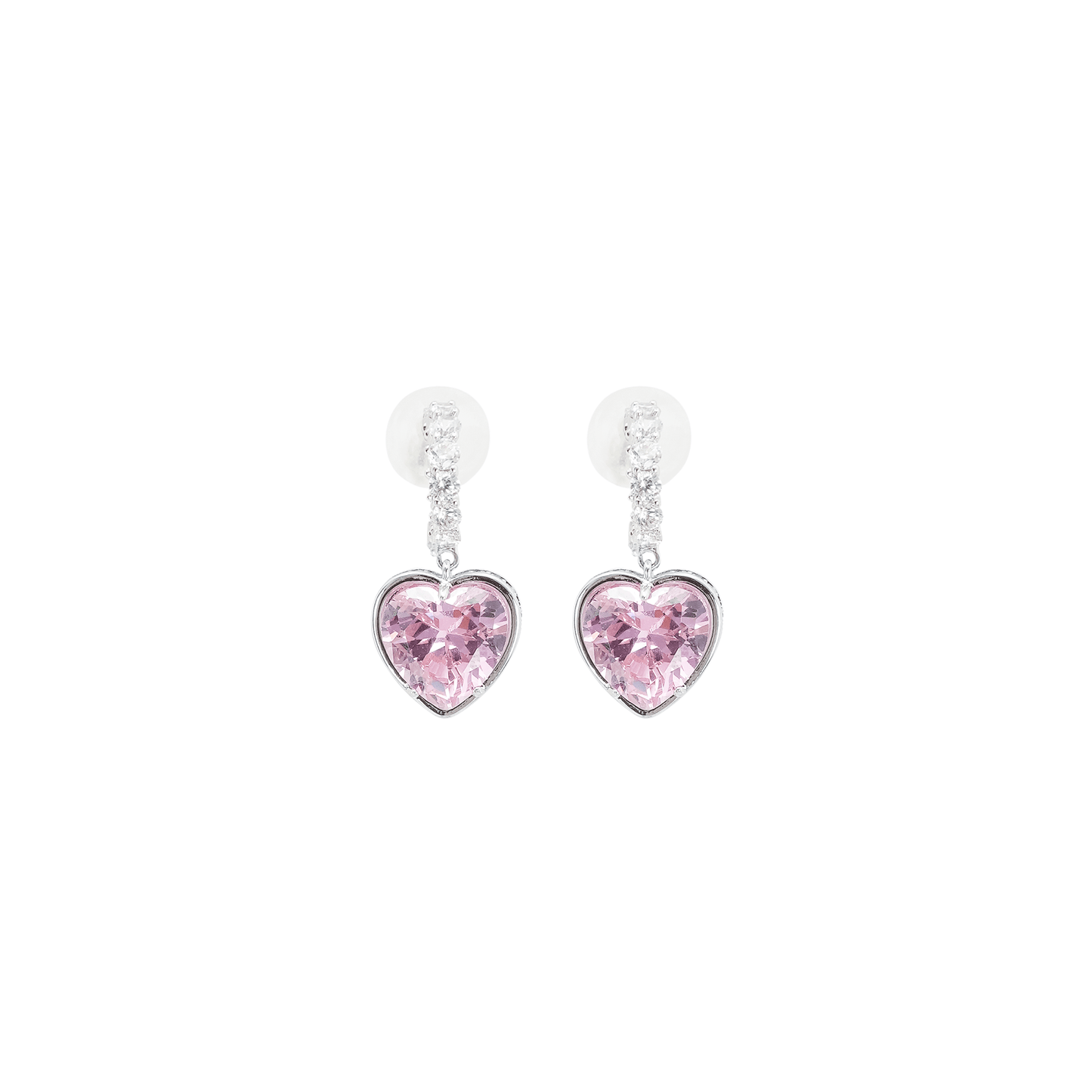 Pink heart pendant earring