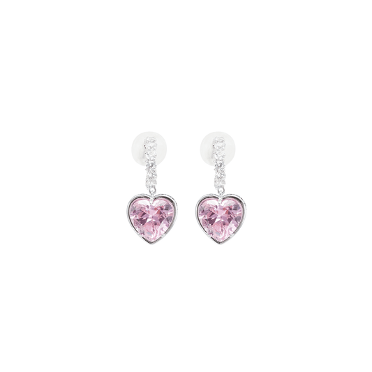 Pink heart pendant earring