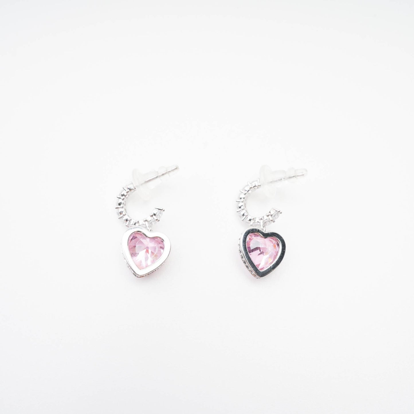 Pink heart pendant earring